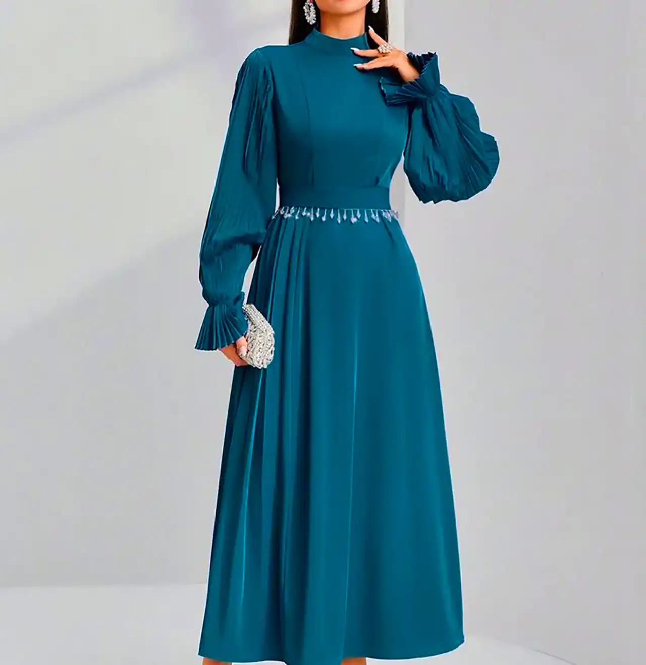 پیراهن مجلسی سبز آبی