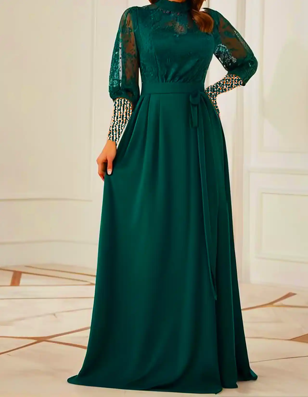 پیراهن مجلسی سبز آبی