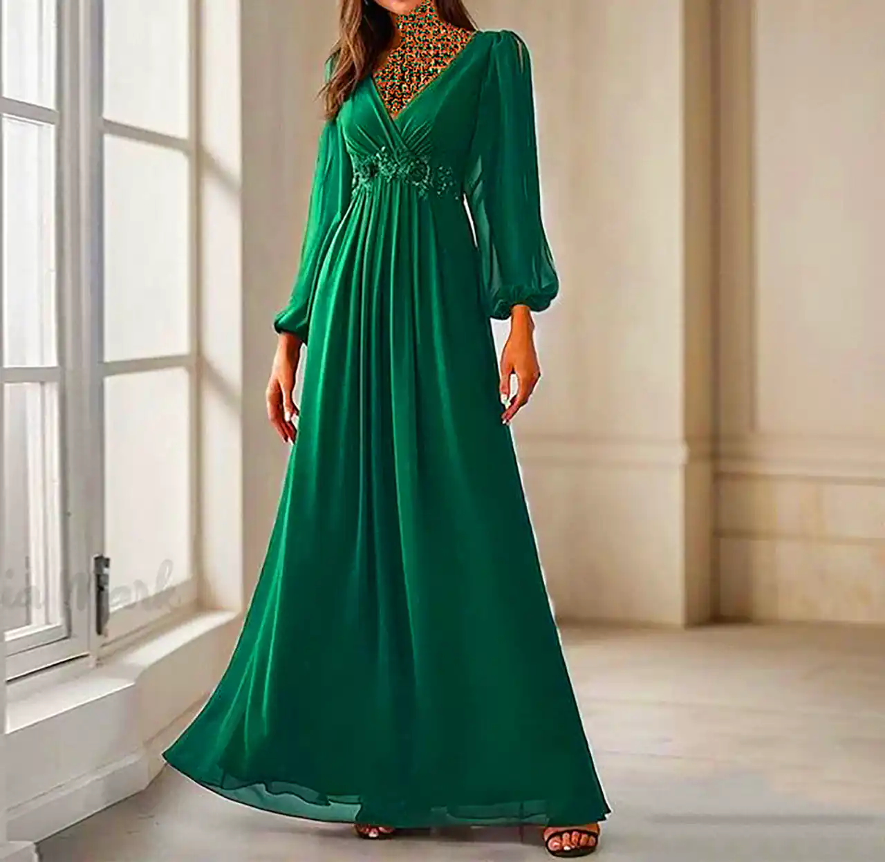 پیراهن مجلسی سبز آبی