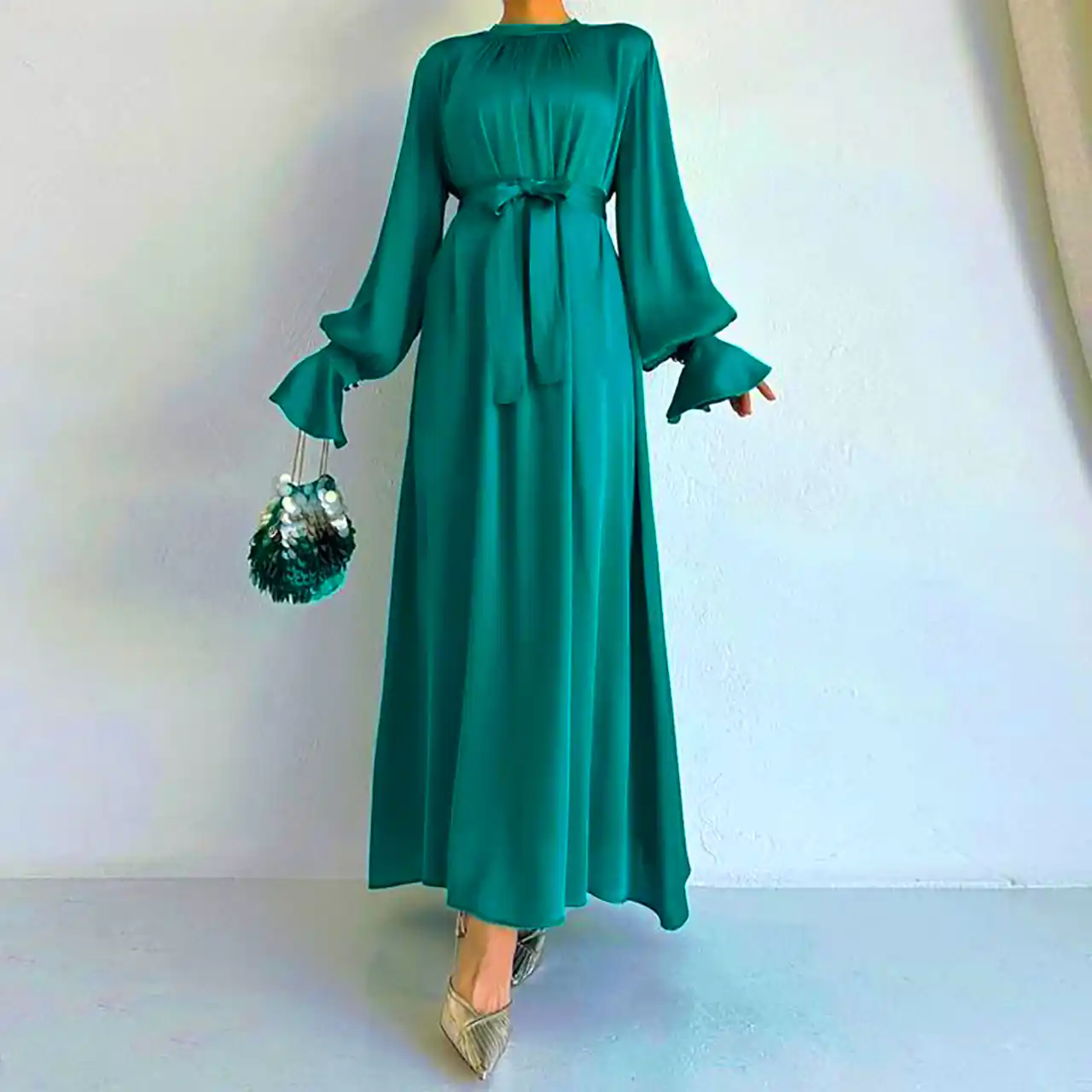 پیراهن مجلسی سبز آبی