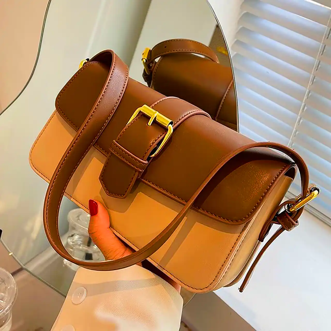 کیف دستی کرم قهوه ای زنانه 
