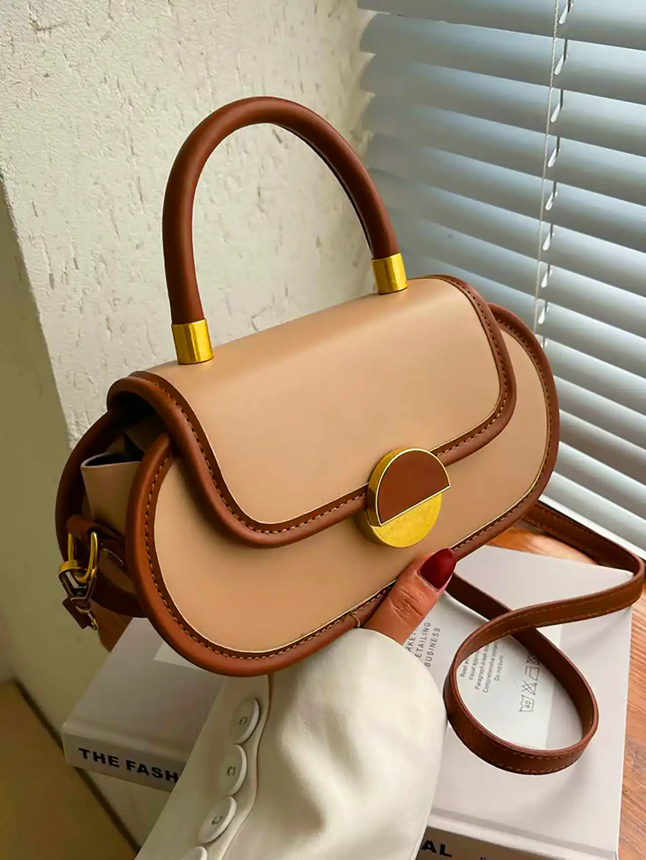 کیف دستی کرم قهوه ای زنانه 